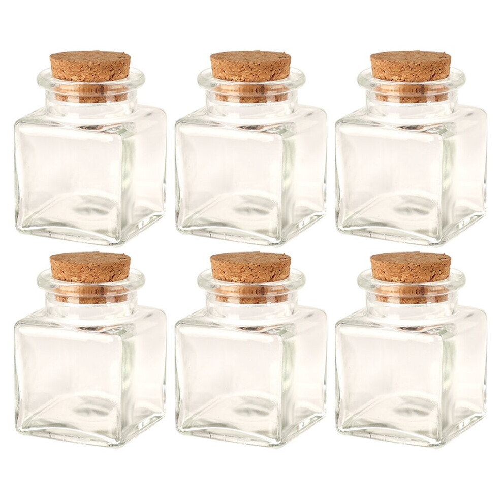 Urbn Living (50Ml Square, 6) 6/12 Glass Food Storage Jars Containers Cork Lids