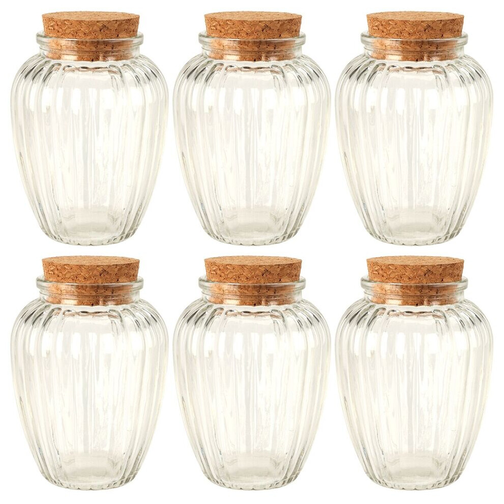 Urbn Living (280Ml Ribbed, 6) 6/12 Glass Food Storage Jars Containers Cork Lids