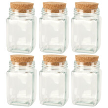 (250ml Square, 6) 6/12 Glass Food Storage Jars Containers Cork Lids