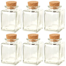 (80ml Square, 6) 6/12 Glass Food Storage Jars Containers Cork Lids