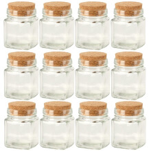 (50ml Square, 12) 6/12 Glass Food Storage Jars Containers Cork Lids