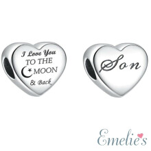Son I Love you to the Moon and Back Charm for Pandora Bracelet. S925 Sterling Silver