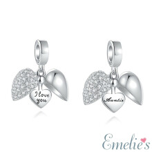 I Love You Auntie Charm for Pandora Bracelet. 925 Sterling Silver Auntie Charm