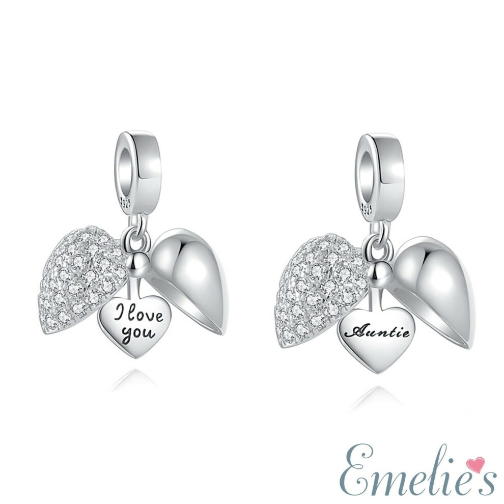 I Love You Auntie Charm for Pandora Bracelet. 925 Sterling Silver Auntie Charm