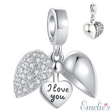I Love You Heart Charm for Pandora Bracelet. 925 Sterling Silver