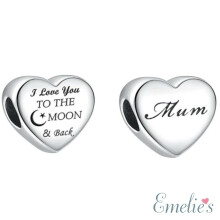 Mum I Love you to the Moon and Back Charm for Pandora Bracelet. S925 Sterling Silver