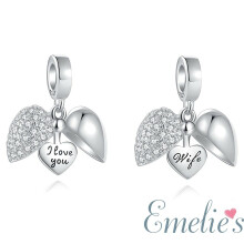 I Love You Wife Charm for Pandora Bracelet. 925 Sterling Silver