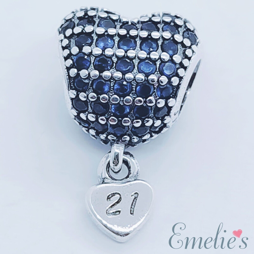 (Blue) 21 Birthday Charm for Pandora Bracelet. 21st Birthday Sterling Silver Charm