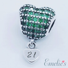 (Green) 21 Birthday Charm for Pandora Bracelet. 21st Birthday Sterling Silver Charm