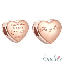 Daughter I Love you to the Moon and Back Charm for Pandora Bracelet. Sterling Silver Rose Gold