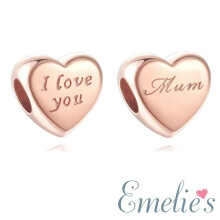 Mum I Love You Charm for Pandora Bracelet. Sterling Silver Rose Gold