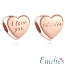 Sister I Love You Charm for Pandora Bracelet. Sterling Silver Rose Gold
