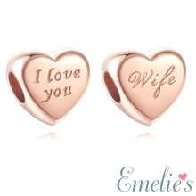 Wife I Love You Charm for Pandora Bracelet. Sterling Silver Rose Gold