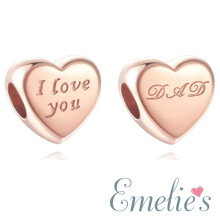 Dad I Love You Charm for Pandora Bracelet. Sterling Silver Rose Gold