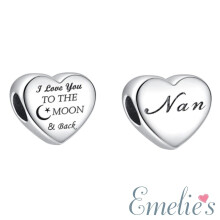 Nan I Love you to the Moon and Back Charm for Pandora Bracelet. S925 Sterling Silver