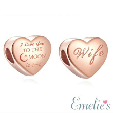 Wife I Love you to the Moon and Back Charm for Pandora Bracelet. Sterling Silver Rose Gold