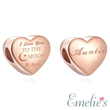 Auntie I Love you to the Moon and Back Charm for Pandora Bracelet. Rose Gold