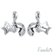 Mum I Love you to the Moon and Back Charm for Pandora Bracelet. Sterling Silver Charm