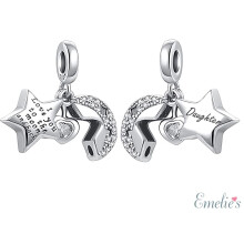 Daughter I Love you to the Moon and Back Charm for Pandora Bracelet. Sterling Silver
