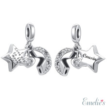 Cousin I Love you to the Moon and Back Charm for Pandora Bracelet. S925 Sterling Silver