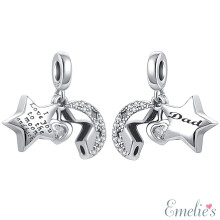Dad I Love you to the Moon and Back Charm for Pandora Bracelet. S925 Sterling Silver