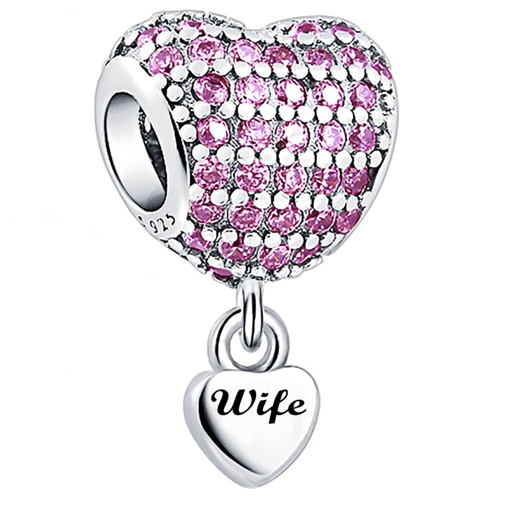 (Pink) Wife Charm for Pandora Bracelet. I Love You Wife Charm Gift