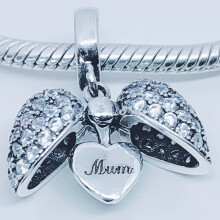 (Silver) Mum I Love You Heart Charm for Pandora Bracelet or Necklace. 925 Sterling Silver Pendant