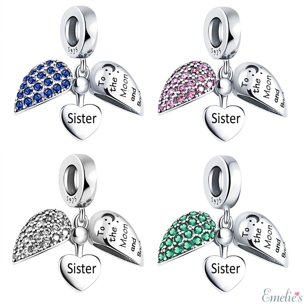 (Pink) Sister I Love You to the Moon and Back Charm for Pandora Bracelet. Locket Charm