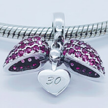 (Pink) 30th Birthday Necklace. Pendant also fits Pandora Bracelet. 30 Age Necklace available in 4 colours
