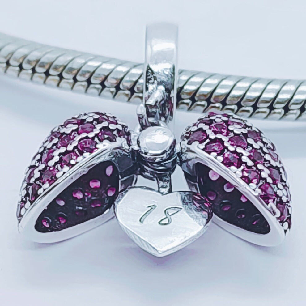(Pink) 18th Birthday Charm Pendant for Pandora Bracelet or Necklace.  18 Age Charm