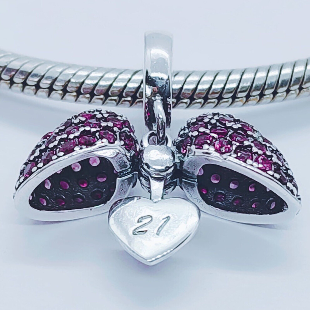 (Pink) 21st Birthday Charm Pendant for Pandora Bracelet or Necklace.  21 Age Charm