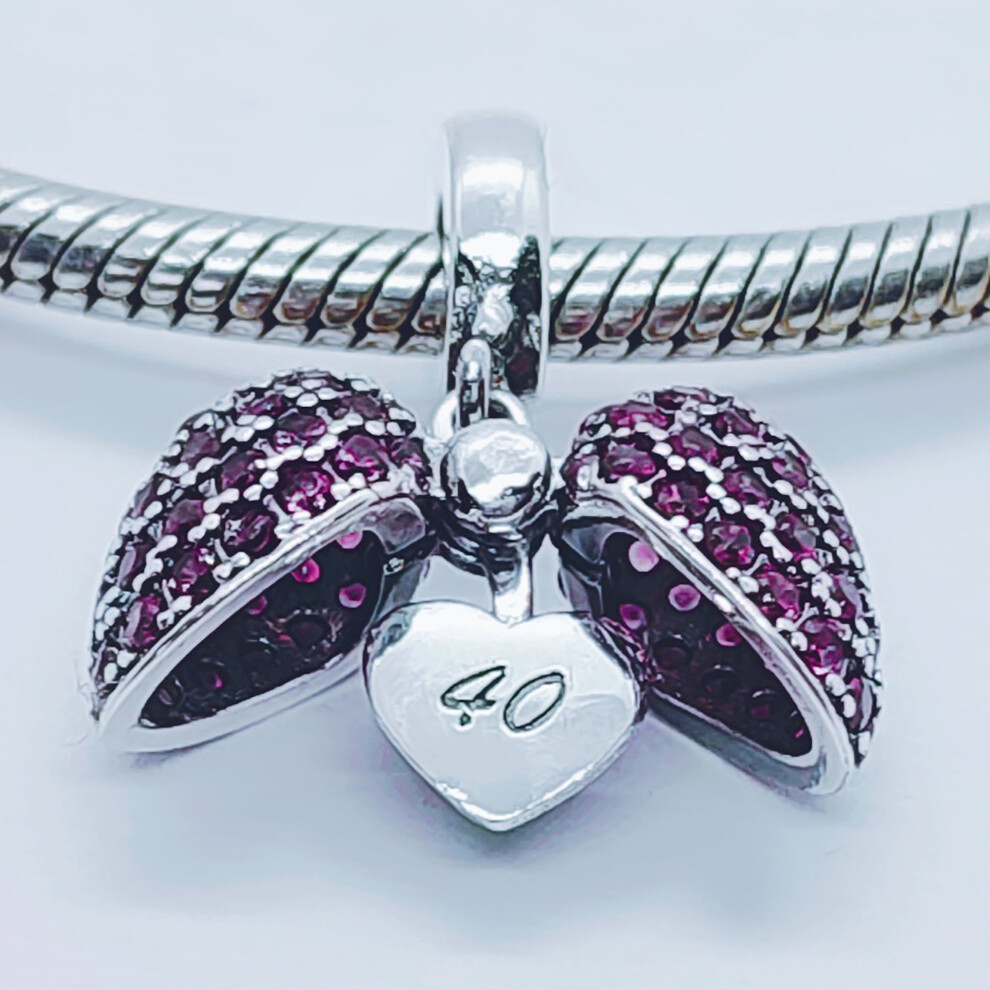 (Pink) 40th Birthday Charm Pendant for Pandora Bracelet or Necklace.  40 Age Charm