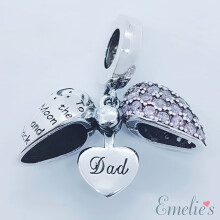 (Pink) Dad I Love You To The Moon and Back Heart Pendant and Necklace. Pendant also fits Pandora Bracelet. Available in 4 colours