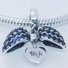 (Blue) Wife I Love You Heart Necklace. Pendant also fits Pandora Bracelet. Available in 4 colours