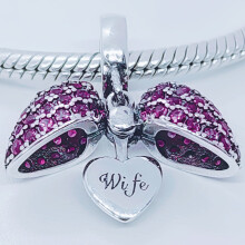 (Pink) Wife I Love You Heart Necklace. Pendant also fits Pandora Bracelet. Available in 4 colours