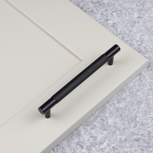(128mm Handle	) Matt Black Diamond Knurled Solid Brass Bar Handles
