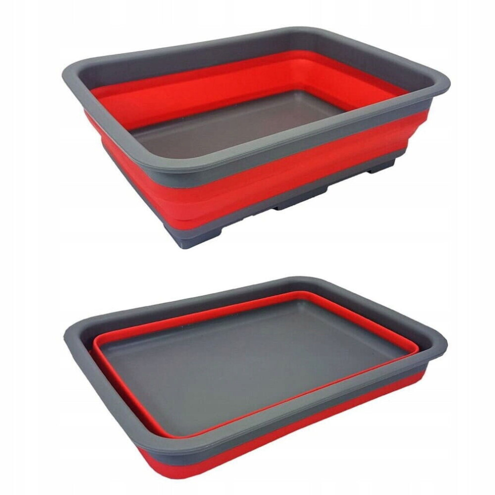 (Red) Collapsible Washing Up Bowl Dishes Folding Water Reusable Camping Travel Kitchen