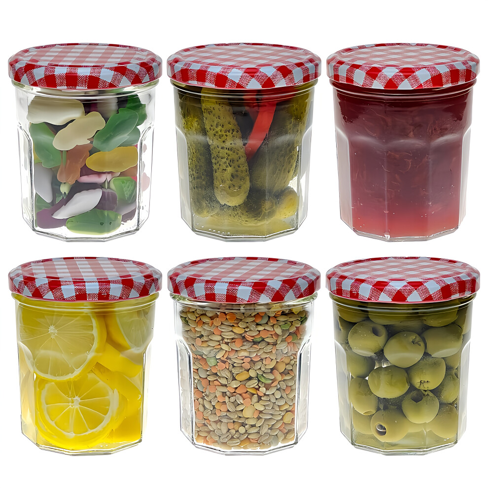 6 X Glass Pot Menage Jar 324ml Jam Jars Set of 6 Wide Mouth Glass
