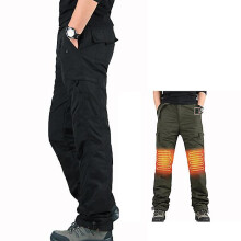 (black, L) Mens Heated Work Trousers Fleece Pants Electric Heavy Duty Combat Cargo Trousers Outwear