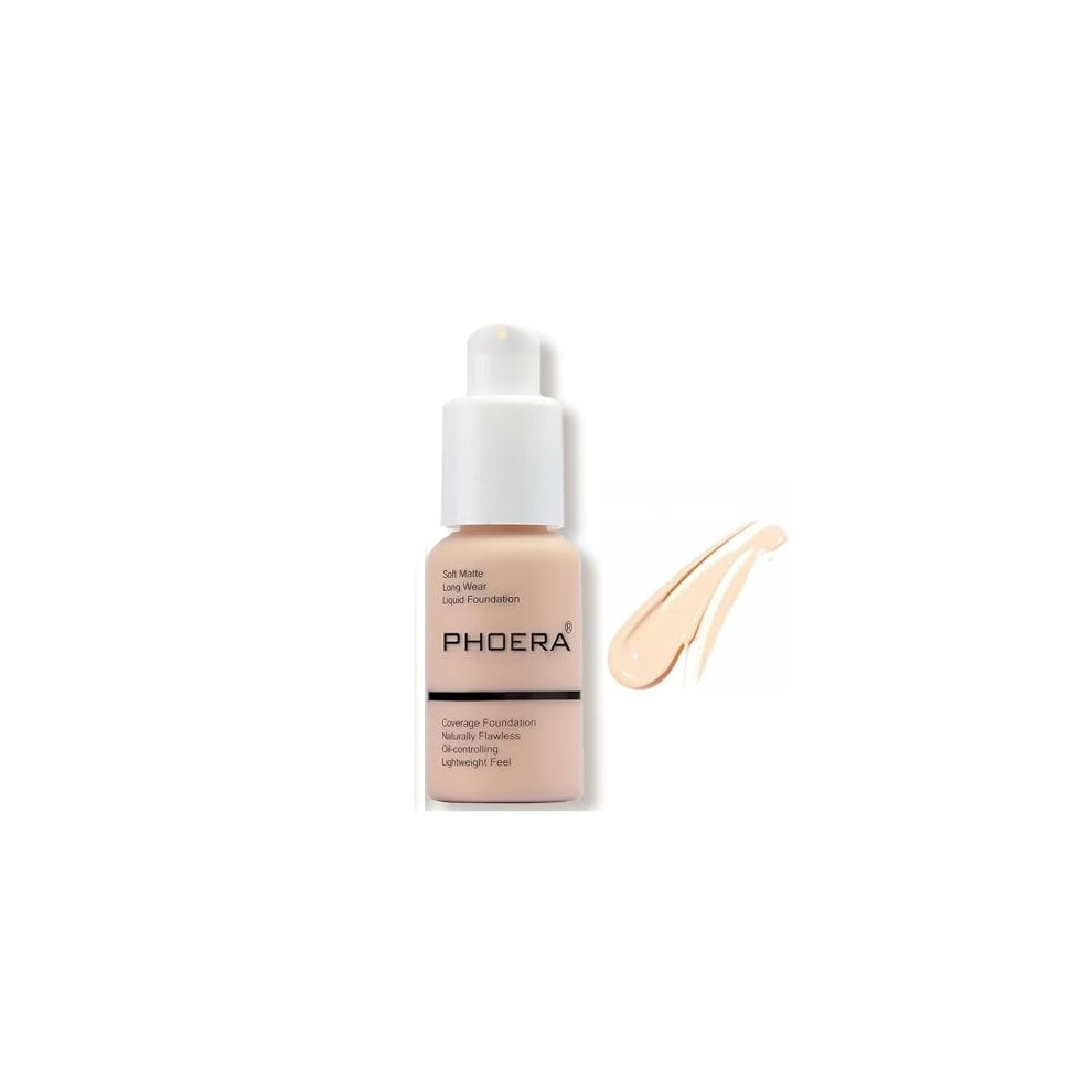 Phoera Cream Aquapurity Full Coverage Foundation Soft Matte Oil Control Concealer 30Ml Flawless Smooth Long Lasting (101 Porcelain)