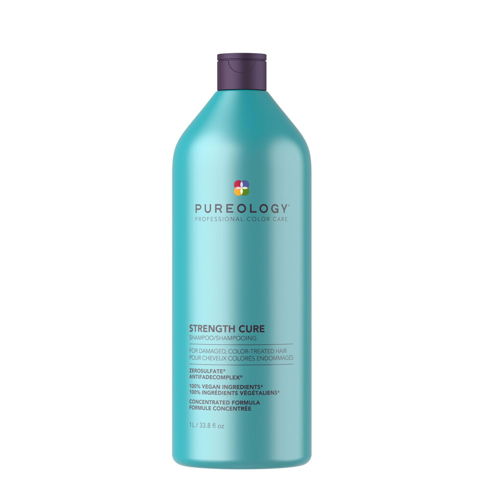 Pureology Strength Cure, Strengthening Shampoo, For Damaged, Colour Treated Hair, Vegan Formulas, Sulphate Free For A Gentle Cleanse