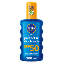 SUN Protect & Dry Touch Invisible Sun Spray SPF 50 (200 ml), Water-Resistant Sun Oil, Immediate Protection against UVA & UVB Rays, Transparent/No