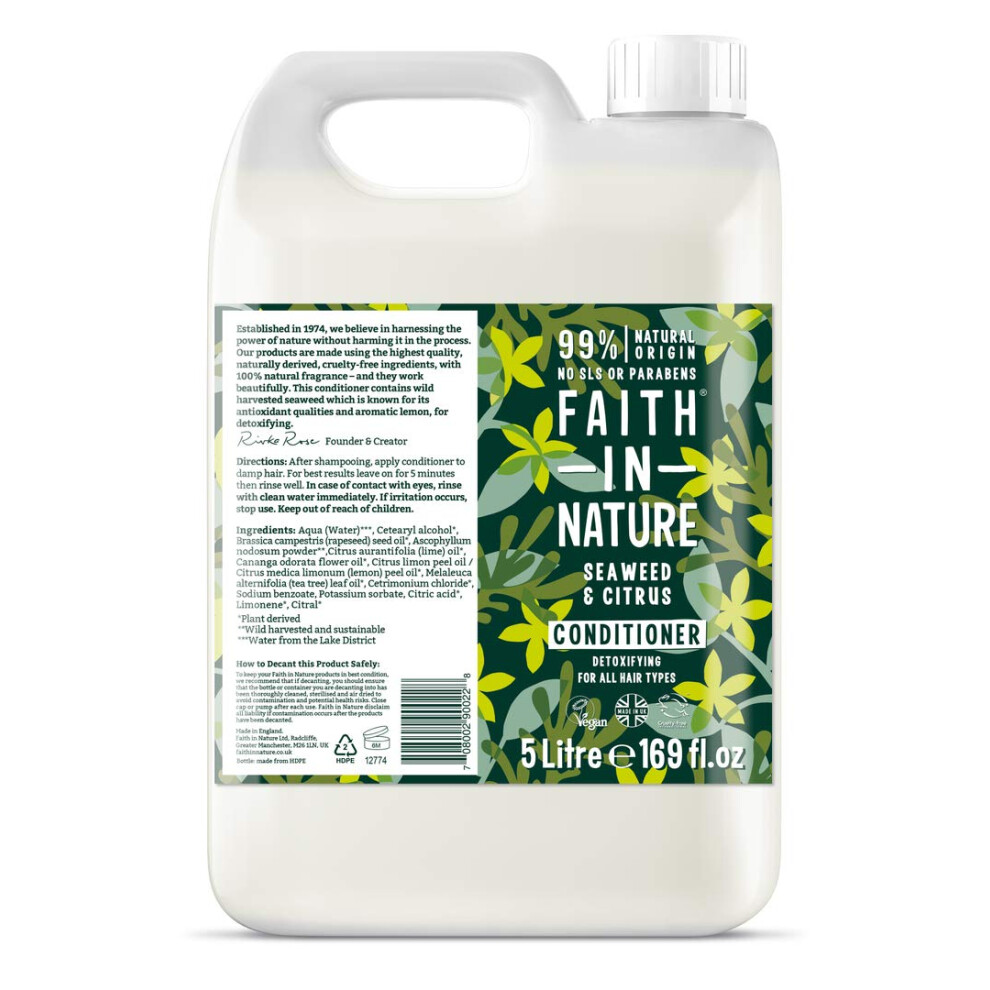 Natural Seaweed & Citrus Conditioner, Detoxifying, Vegan & Cruelty Free, No SLS or Parabens, Normal to Dry Hair, 5L Refill Pack