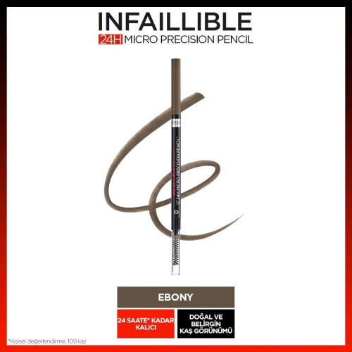 L’Oréal Paris Infallible Brows 24H Micro Precision Pencil, Precisely Defines Brows- 1.0 Ebony 1