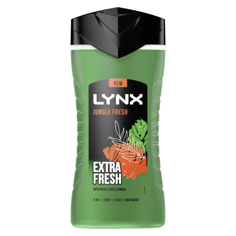 Jungle Fresh 3-in-1 Body Wash hair, face and body cleanser 6x 225 ml with a palm leaf & amber scent for a refreshing shower