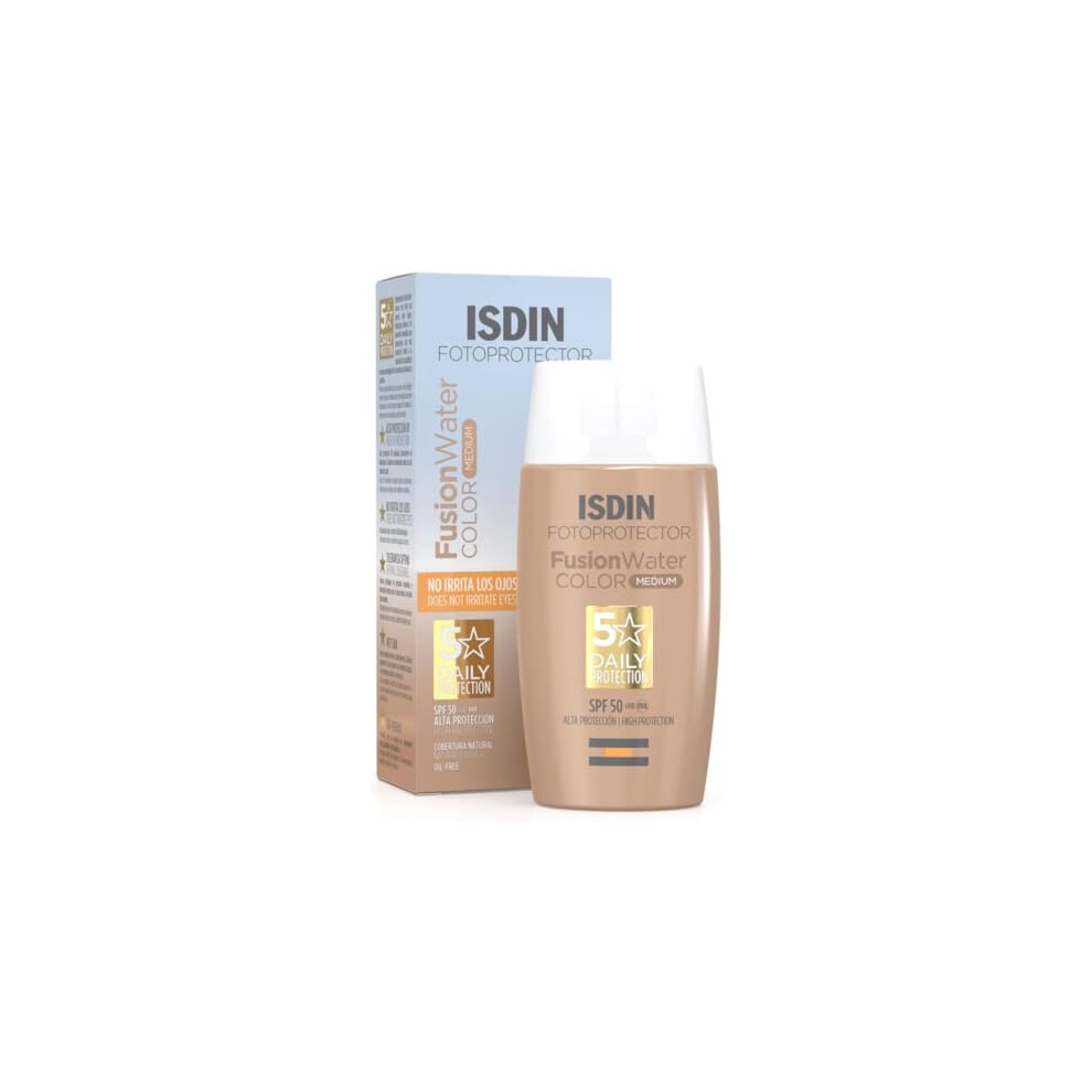 Fusion Water Color SPF 50 (Medium) 50ml , Tinted daily facial sun cream , Ultra-light texture