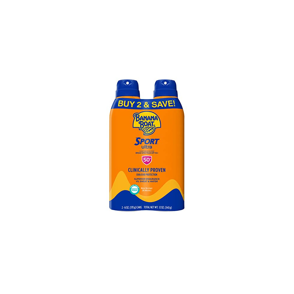 Sport Ultra SPF 50 Sunscreen Spray | Banana Boat, SPF 50, Spray On Sunscreen, Water Resistant Sunscreen, Oxybenzone Free Sunscreen Pack SPF 50, 6oz