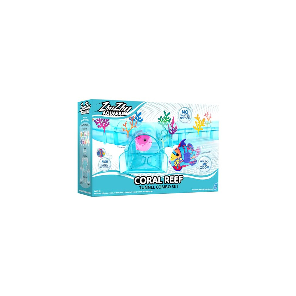 John Adams Zhu Zhu Pets | Zhu Zhu Aquarium Reef Tunel Playset | Electronic Pets | Ages 4+, Coral/Blue