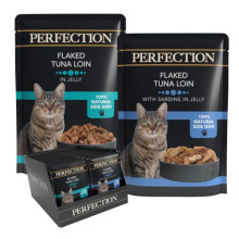 Perfection - Wet Food for Adult Cats - Flaked Tuna Loin, Tuna Sardine in Jelly - Natural Ingredients Grain Free, 36 Pouches x 70g