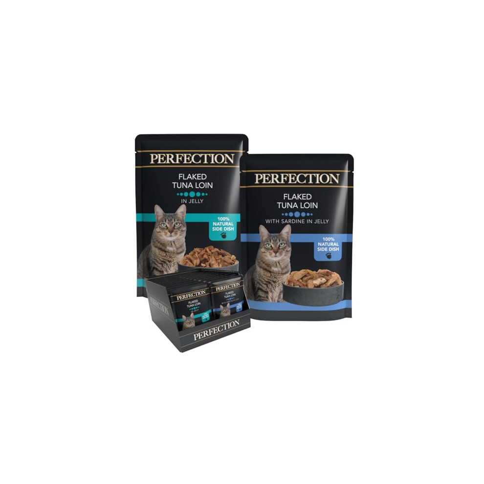 Hilife Perfection - Wet Food For Adult Cats - Flaked Tuna Loin, Tuna Sardine In Jelly - Natural Ingredients Free, 36 Pouches X 70G Grain